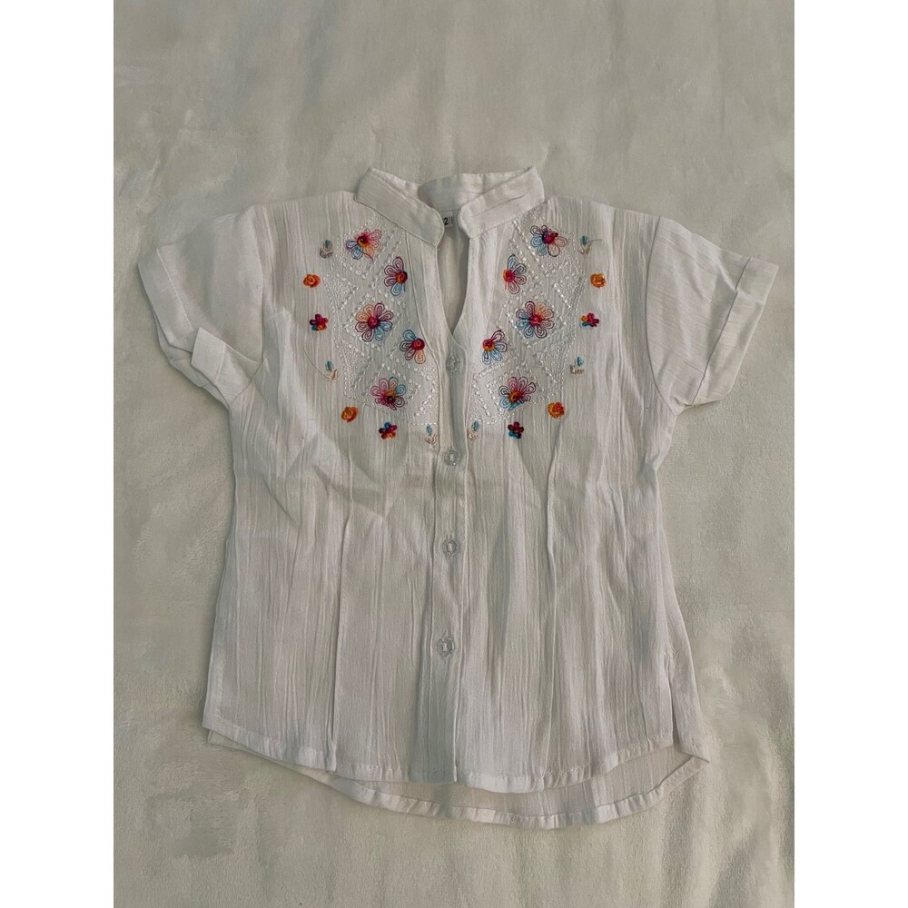 Girls Blouse Top Tunic Embroidered White Traditional Dress Ethnic Size 2
